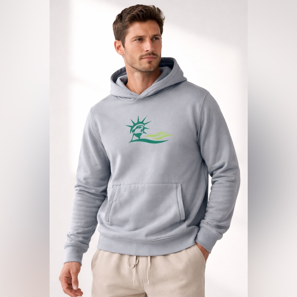 Jason Scott Gray Hoodie Pima Cotton Statue‎ of Liberty Graphic M Athletic NYC
